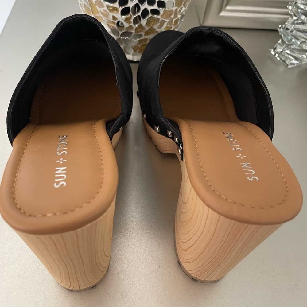 Sun + Stone Black Women's Mules with Silver Accents - Picture 3 of 6